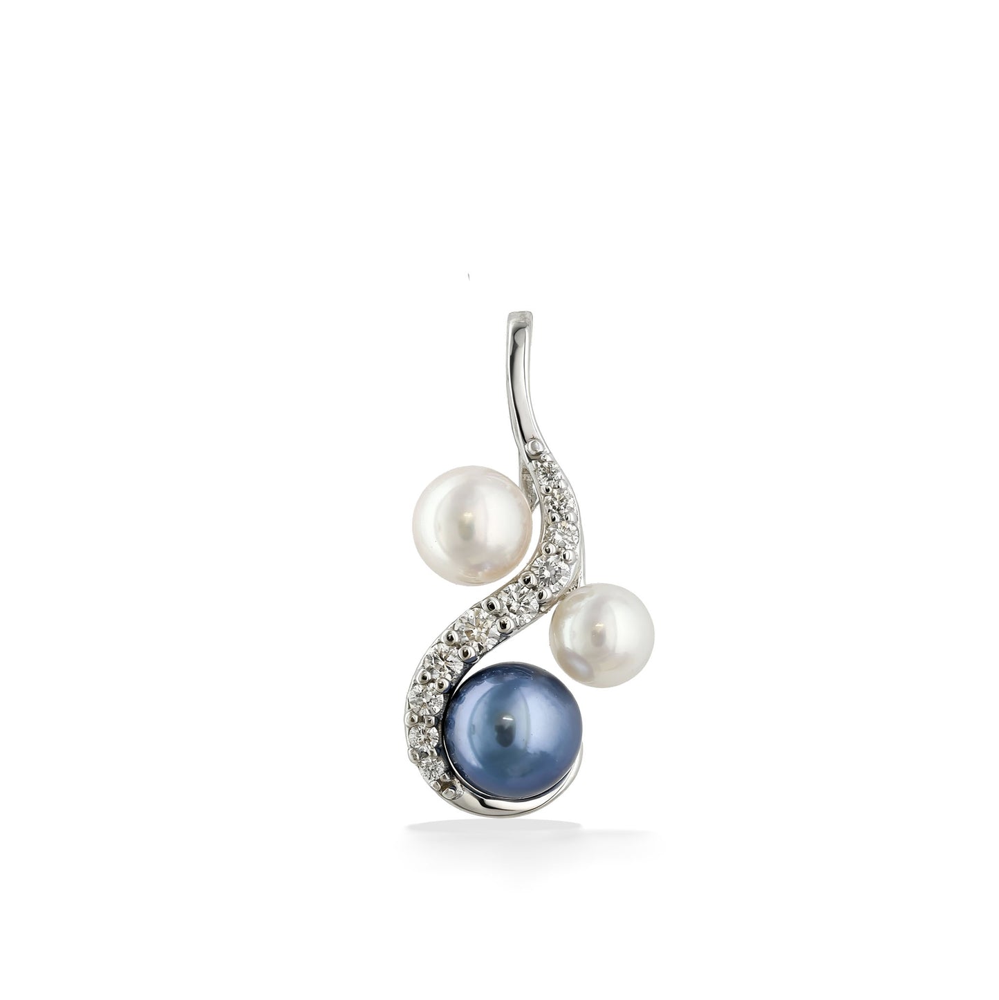 Tidepool pendant with blue & white Akoya pearls & diamonds set in a white gold flowing ocean-inspired design. Item No. 45307