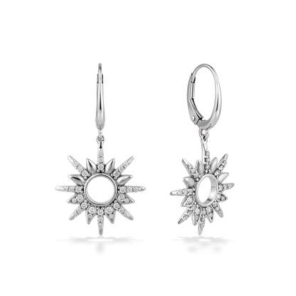 Sunburst-style leverback earrings in 14k white gold with open center and diamond accents. Item No. 45309