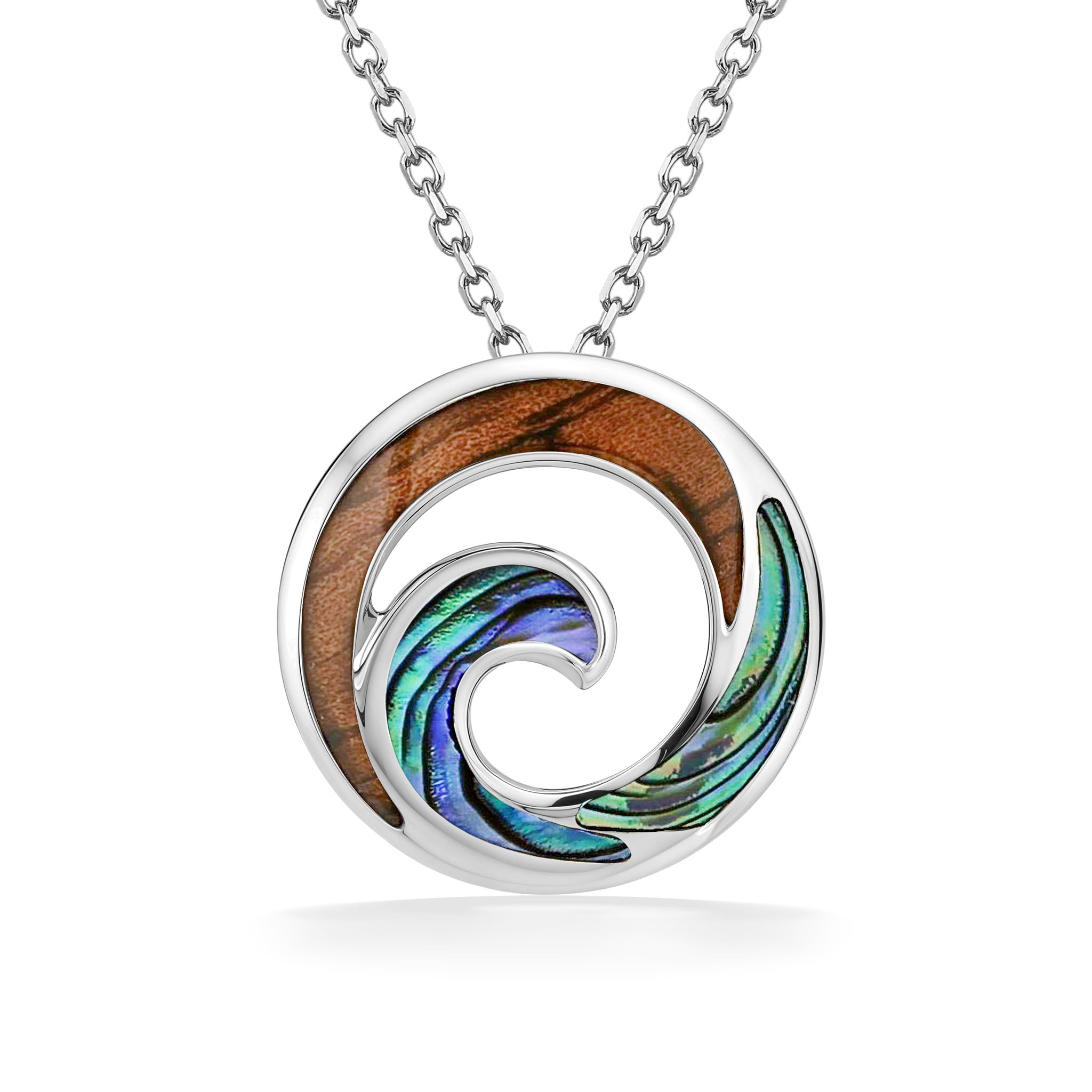 14K Gold Wave Pendant – Koa Wood & Abalone Inlay – Na Hoku