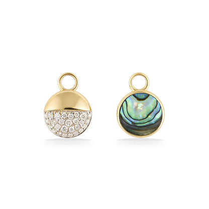 Petite Horizon Earring Charms showing abalone inlay and diamond details in 14K yellow gold. Item No. 45398
