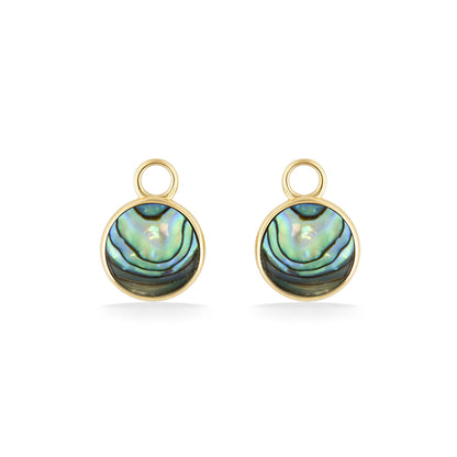 Round Petite Horizon Earring Charm in 14K yellow gold with abalone inlay. Item No. 45398