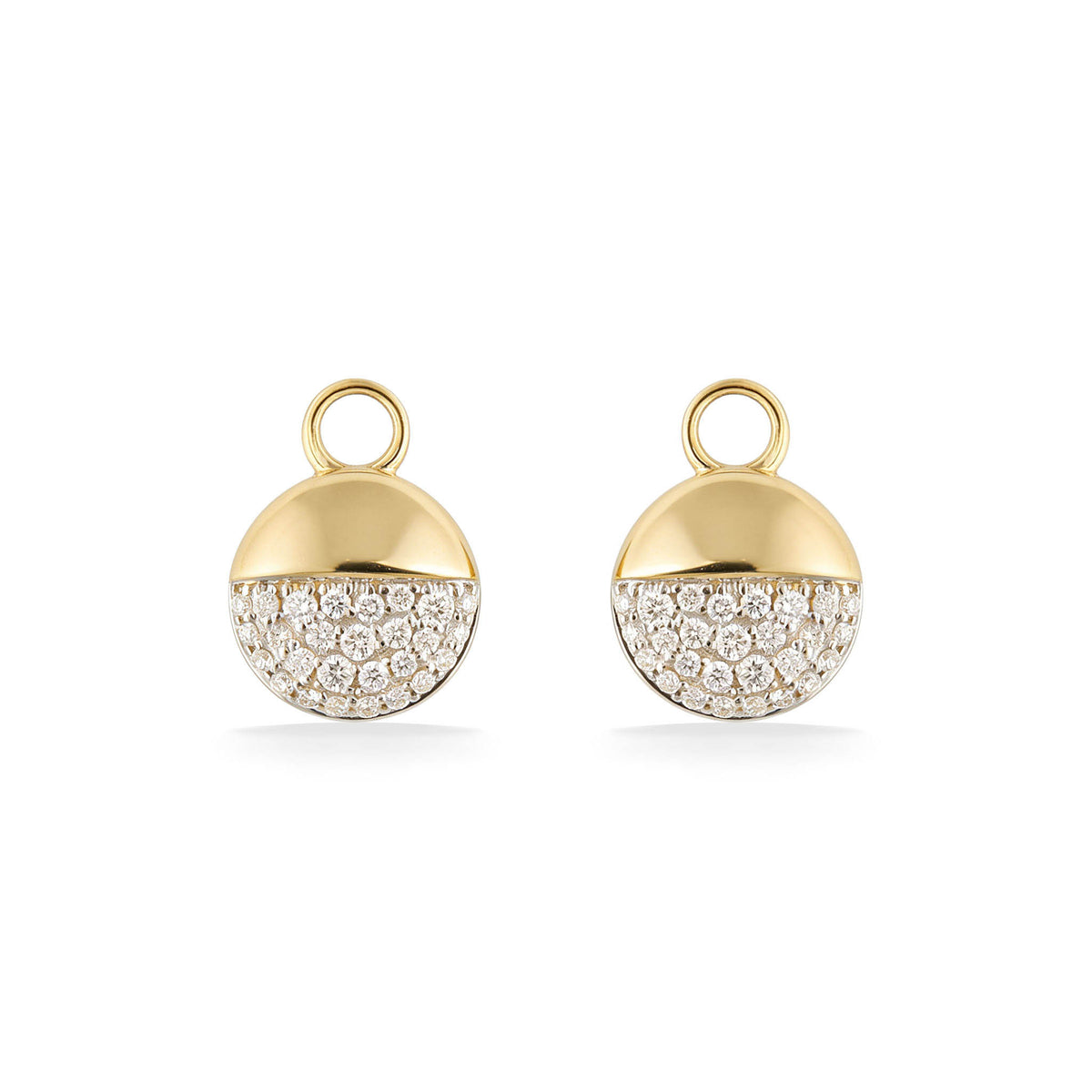 Round Petite Horizon Earring Charm in 14K yellow gold with diamonds along the bottom. Item No. 45398