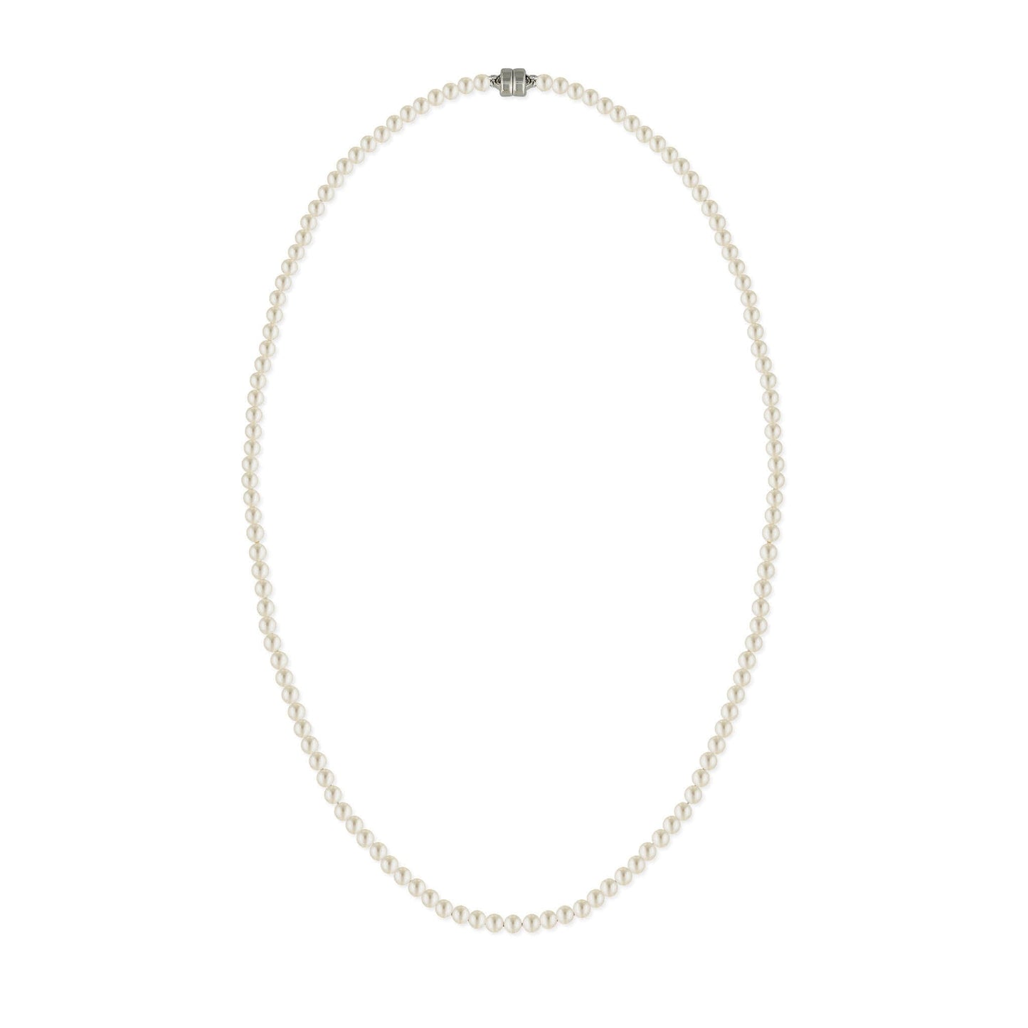 White freshwater 3.5-4mm pearl strand choker necklace with sterling silver magnetic clasp. Item No. 774337