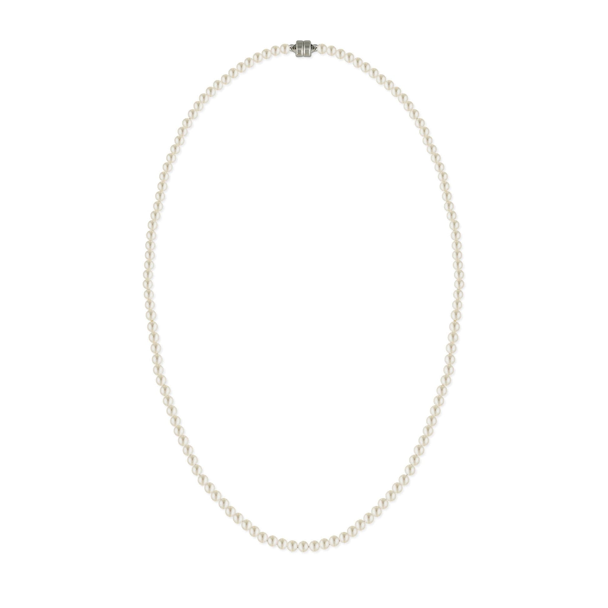 White freshwater 3.5-4mm pearl strand choker necklace with sterling silver magnetic clasp. Item No. 774337