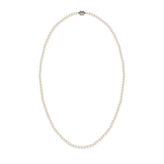White freshwater 3.5-4mm pearl strand choker necklace with sterling silver magnetic clasp. Item No. 774337