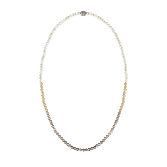 Multicolor ombre freshwater 3.5-4mm pearl strand choker necklace with magnetic sterling silver clasp. Item No. 774338
