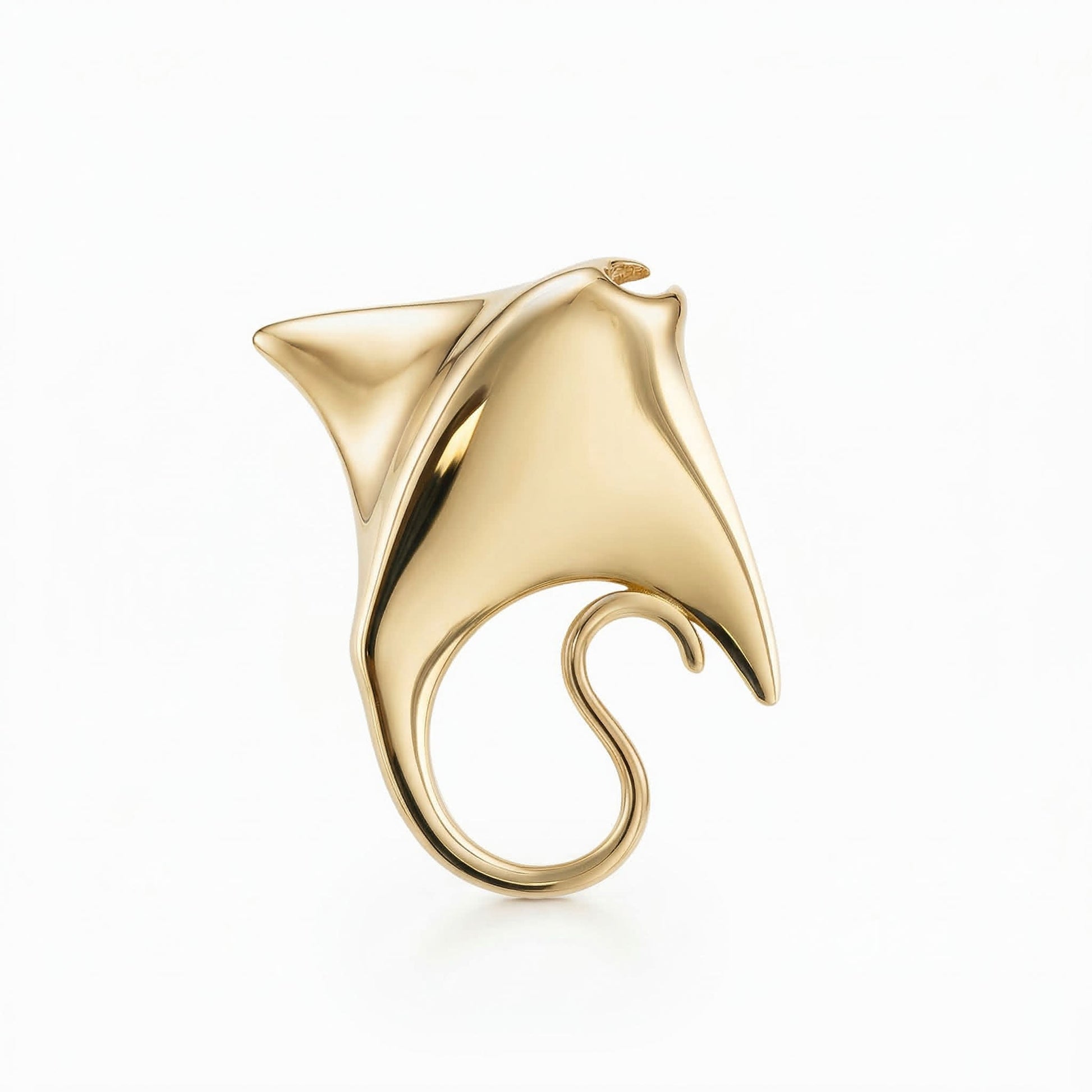 Manta ray pendant made in 14k yellow gold with a smooth polished finish and fluid curved design. Item No. 45366