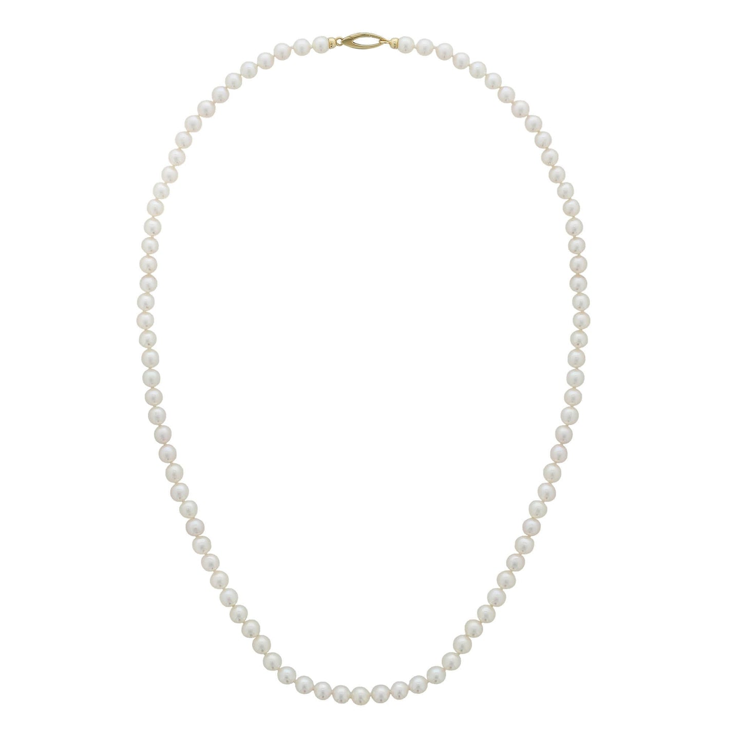 White akoya pearl opera strand necklace with 6.5-7mm pearls and a 14k yellow gold clasp. Item No. 774358