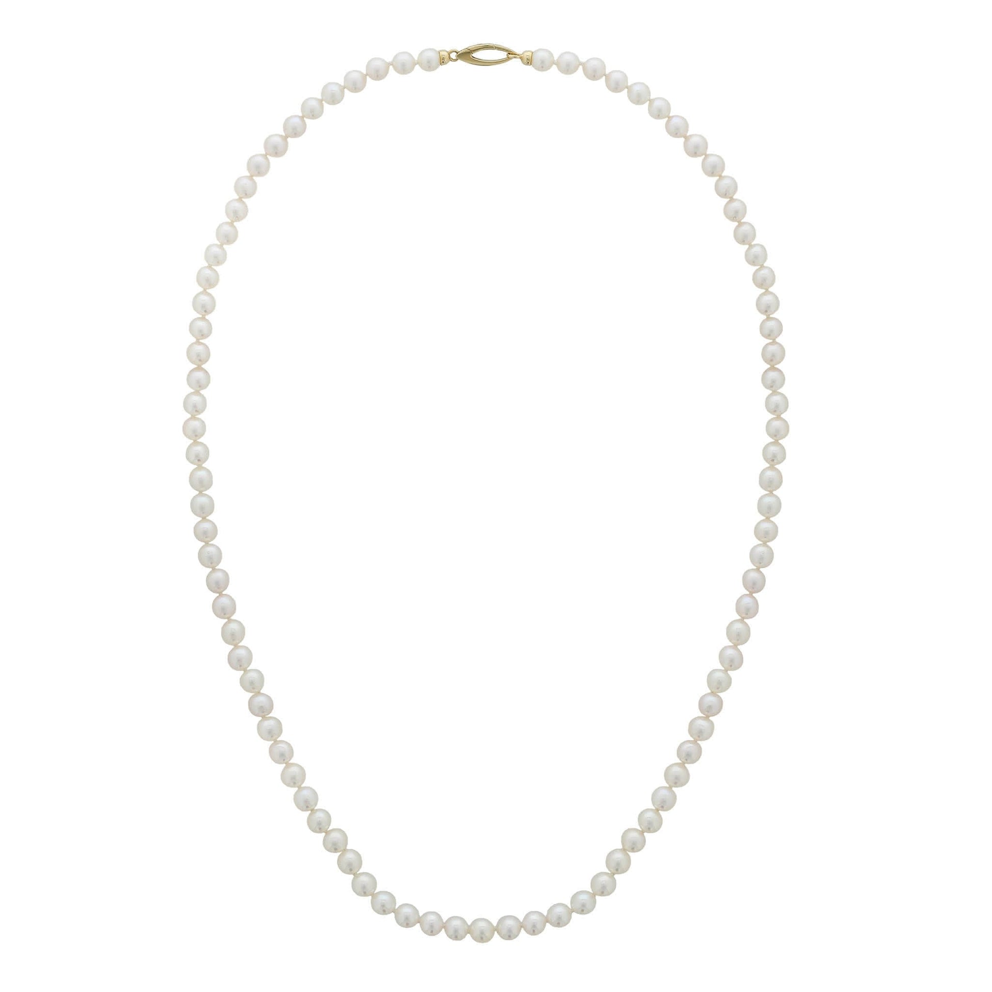 White akoya pearl opera strand necklace with 6.5-7mm pearls and a 14k yellow gold clasp. Item No. 774358