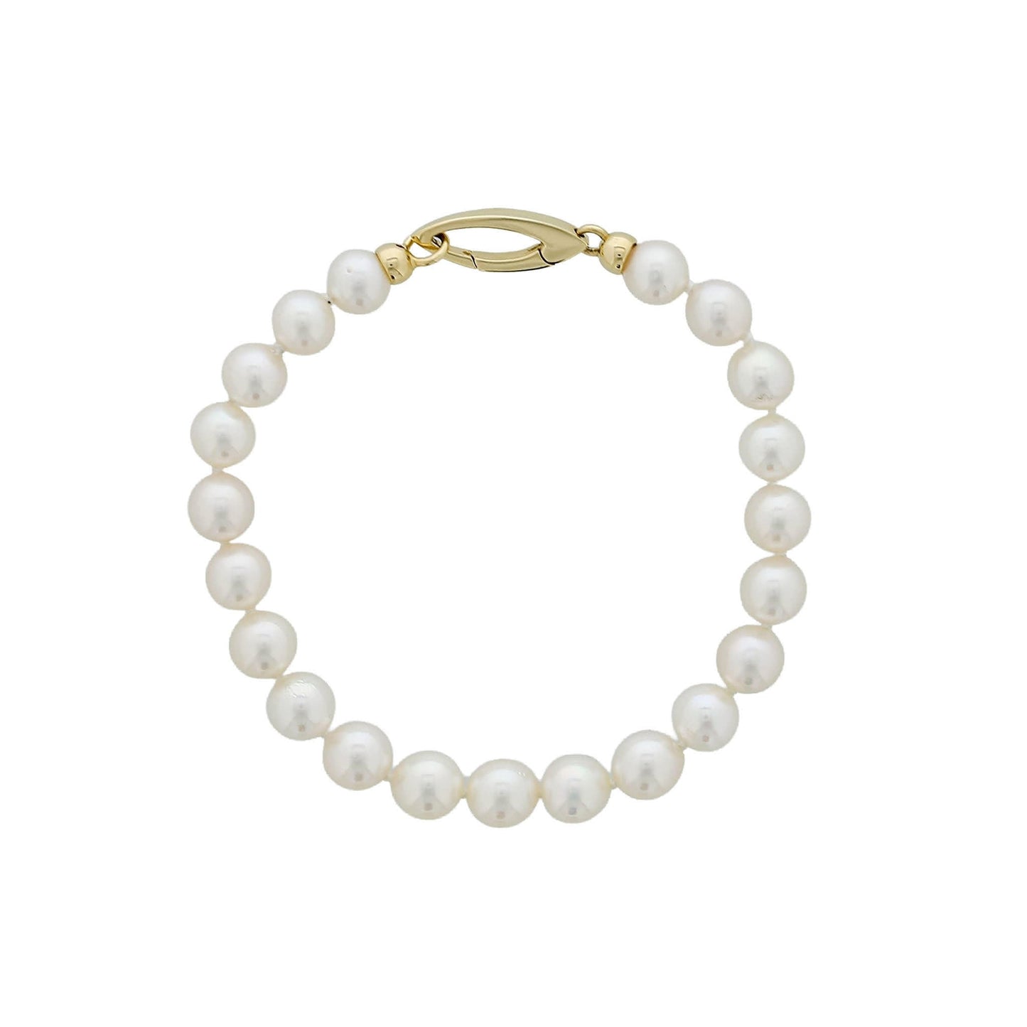 Matching bracelet to opera necklace. Bracelet also has a 14k yellow gold clasp & 6.5-7mm white akoya pearls. Item No. 774358