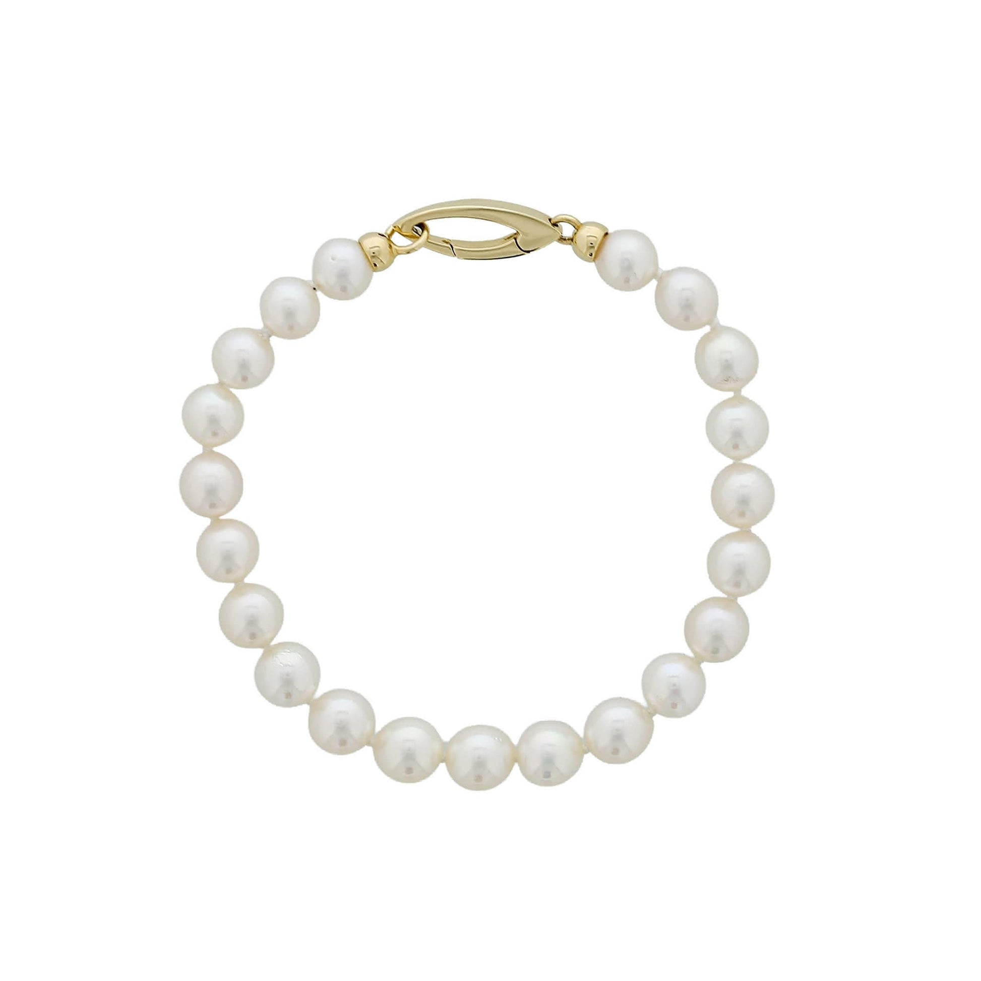 Matching bracelet to opera necklace. Bracelet also has a 14k yellow gold clasp & 6.5-7mm white akoya pearls. Item No. 774358