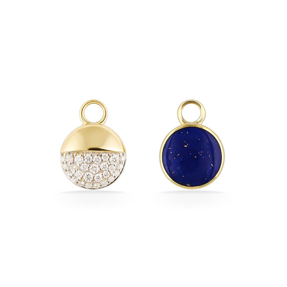 Petite Horizon Earring Charms showing lapis inlay and diamond details in 14K yellow gold. Item No. 45407
