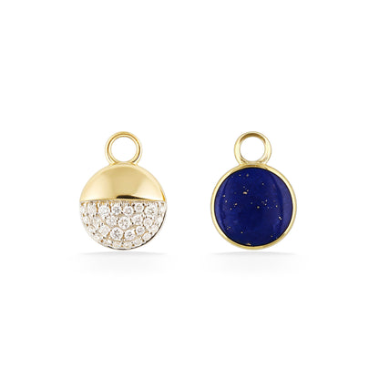 Petite Horizon Earring Charms showing lapis inlay and diamond details in 14K yellow gold. Item No. 45407
