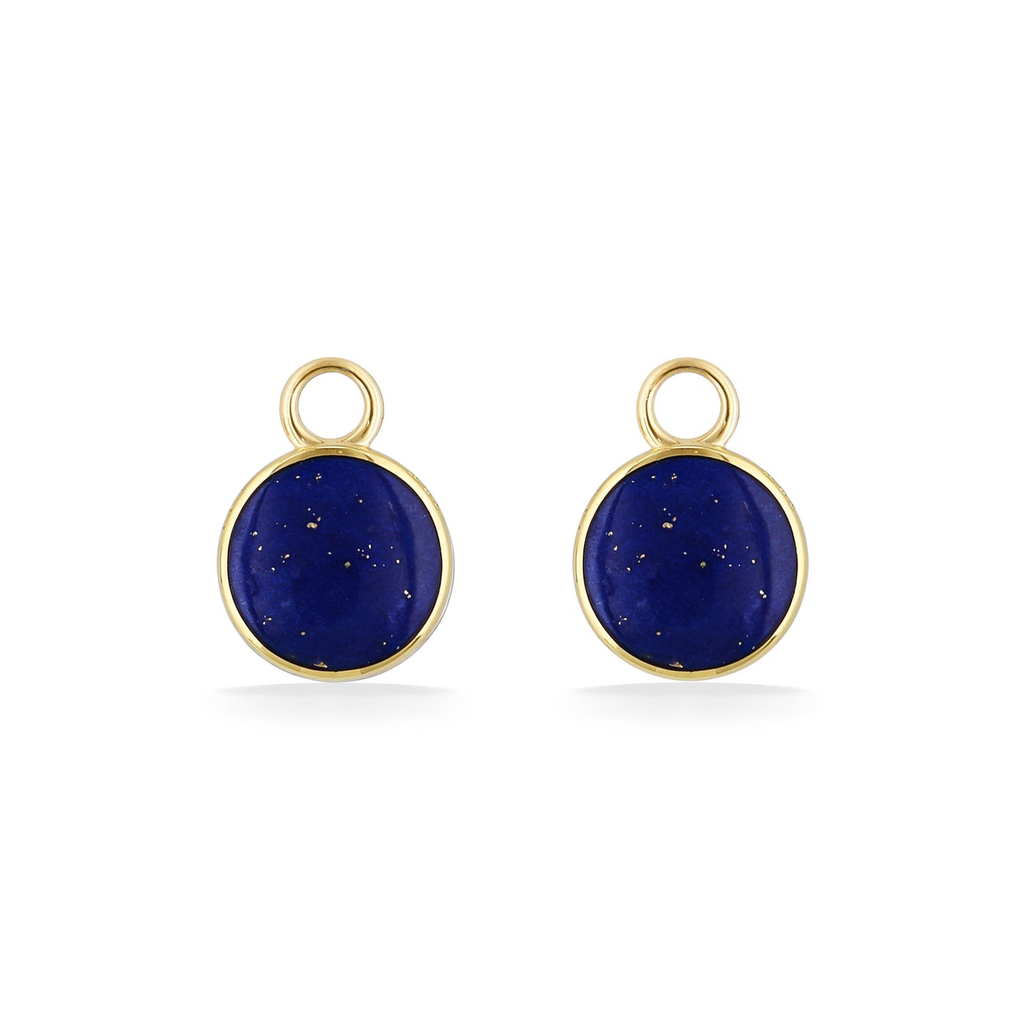 Round Petite Horizon Earring Charms in 14K yellow gold with lapis inlay. Item No. 45407