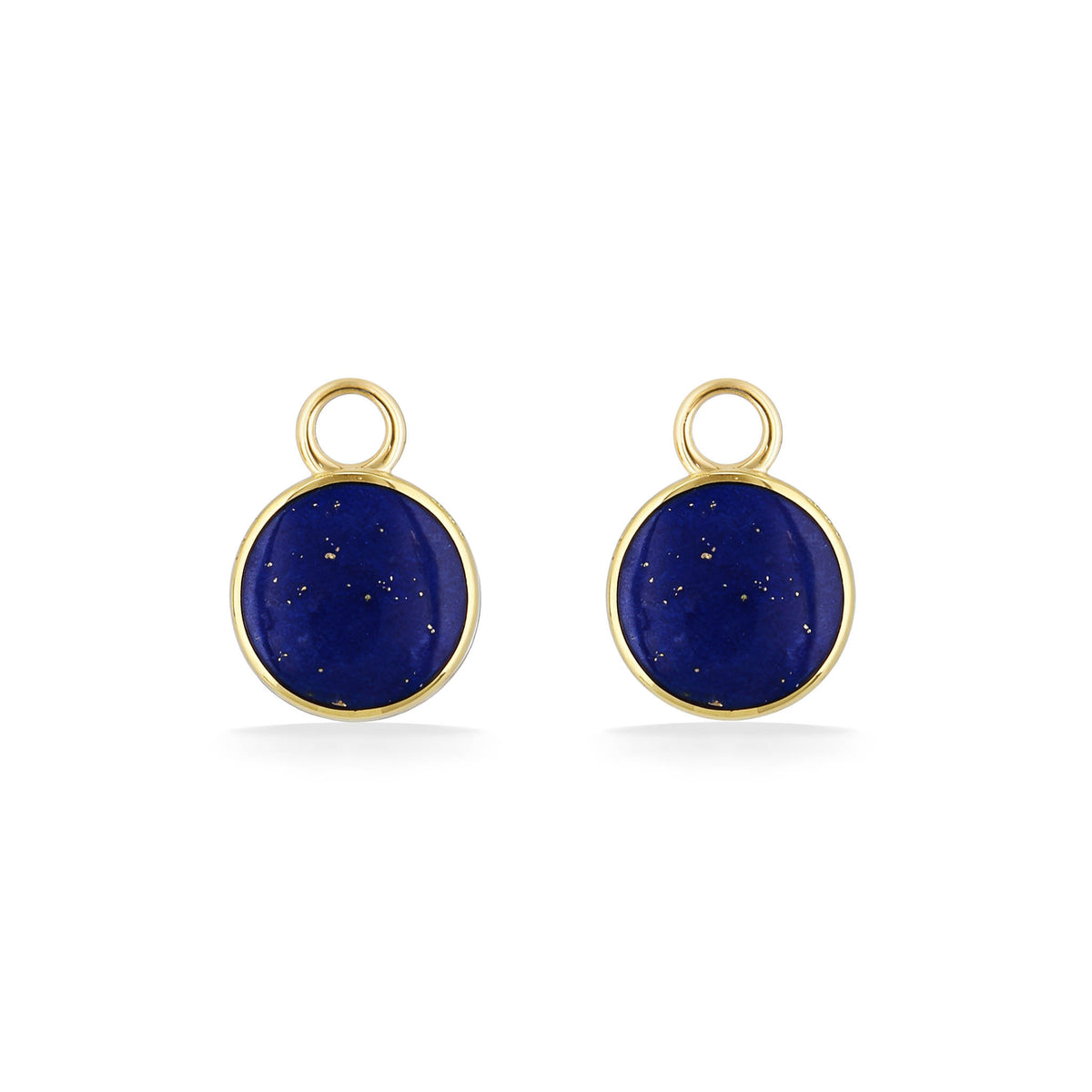 Round Petite Horizon Earring Charms in 14K yellow gold with lapis inlay. Item No. 45407