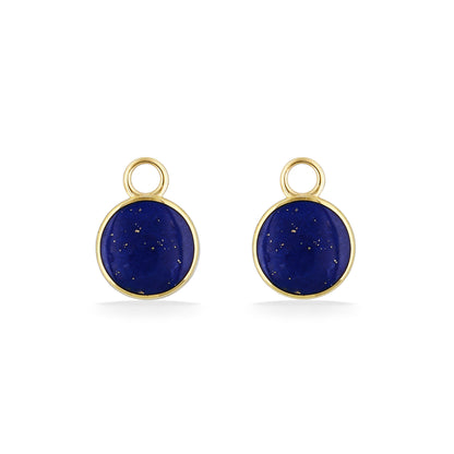Round Petite Horizon Earring Charms in 14K yellow gold with lapis inlay. Item No. 45407