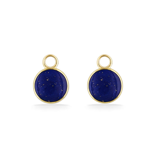Round Petite Horizon Earring Charms in 14K yellow gold with lapis inlay. Item No. 45407
