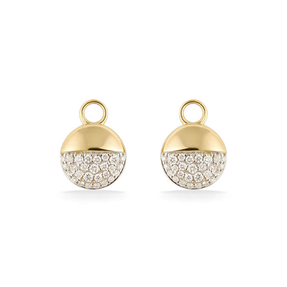 14K yellow gold Round Petite Horizon Earring Charms in with diamonds along the bottom half. Item No. 45407