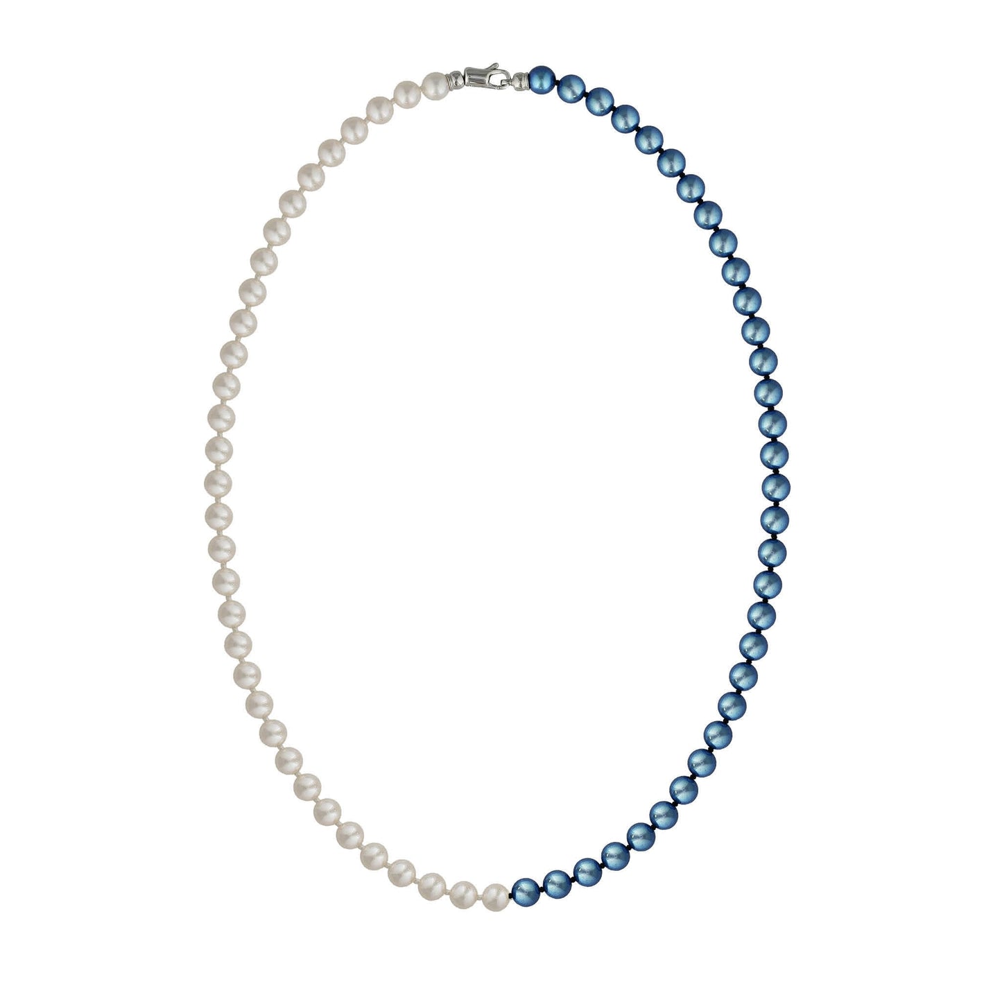 White & blue akoya pearl strand necklace featuring lustrous round pearls & a secure white gold clasp closure. Item No. 774385