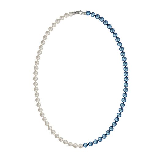 White & blue akoya pearl strand necklace featuring lustrous round pearls & a secure white gold clasp closure. Item No. 774385