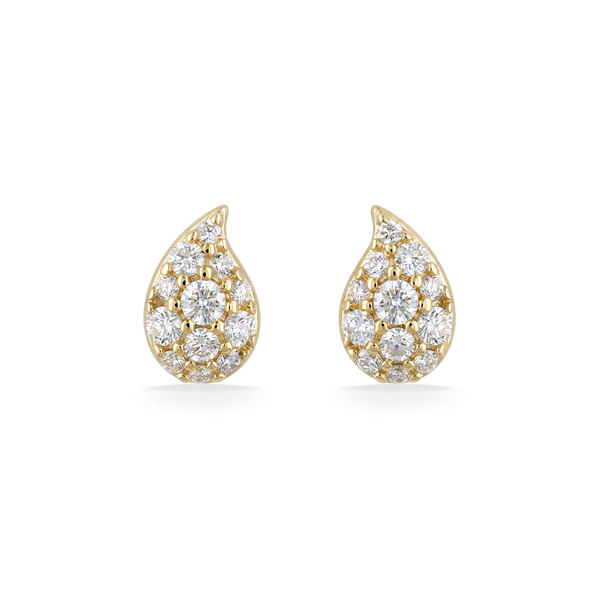 14k yellow gold paka ua raindrop shape with diamond set in stud earrings. Item No. 45432