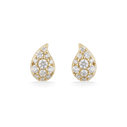 14k yellow gold paka ua raindrop shape with diamond set in stud earrings. Item No. 45432