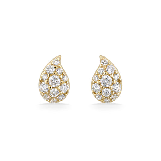 14k yellow gold paka ua raindrop shape with diamond set in stud earrings. Item No. 45432
