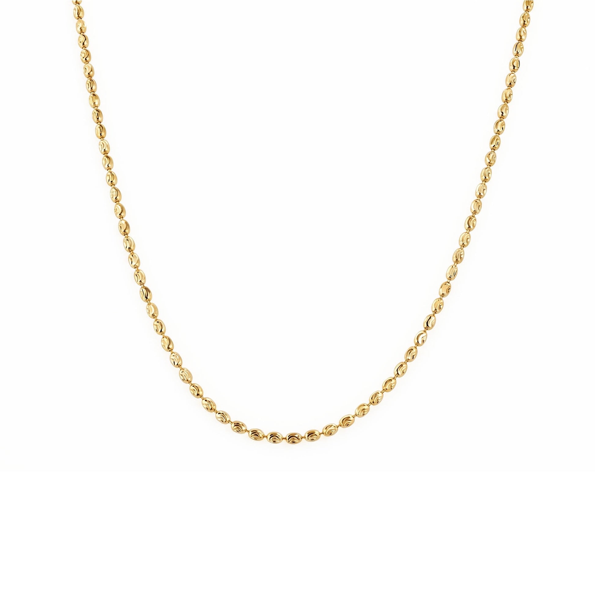 14K yellow gold 2mm diamond cut oval bead chain 18 inch. Item No. 774416
