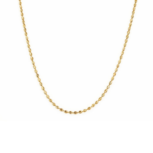 14K yellow gold 2mm diamond cut oval bead chain 18 inch. Item No. 774416
