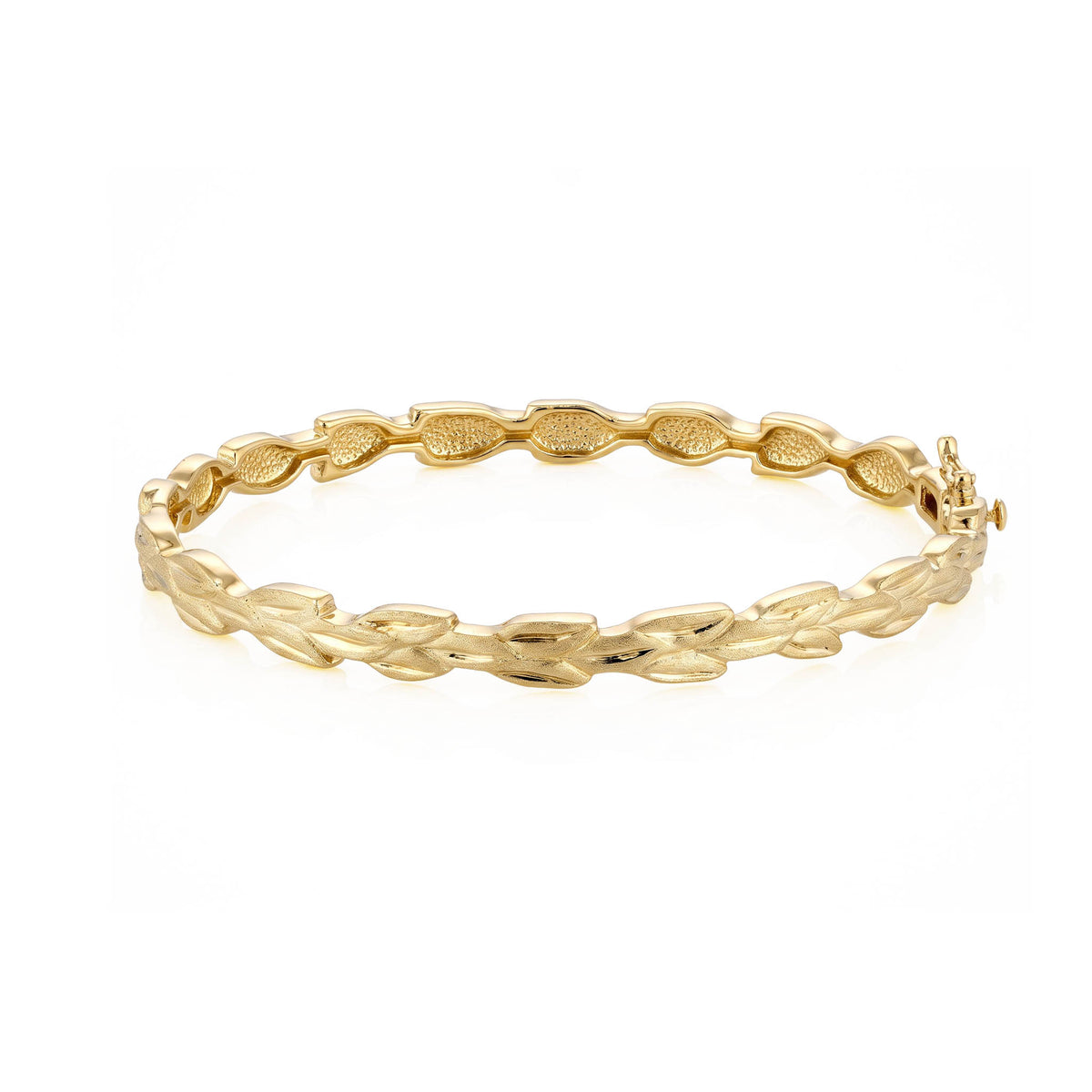 14K yellow gold bangle designed continuous of a maile leaf. Item No. 45464