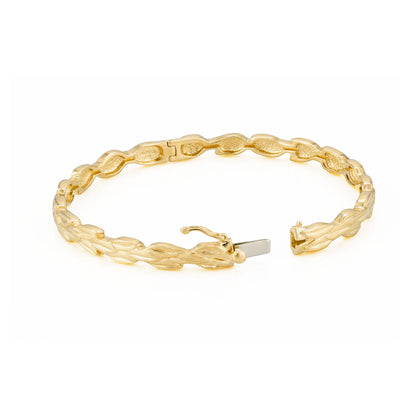 14K yellow gold opened hinged bangle of maile leafs. Item No. 45464