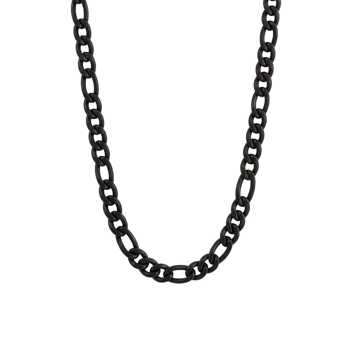 Close up of Titanium black coat figaro chain necklace. Item No. 774497