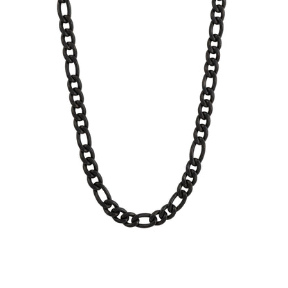 Close up of Titanium black coat figaro chain necklace. Item No. 774497