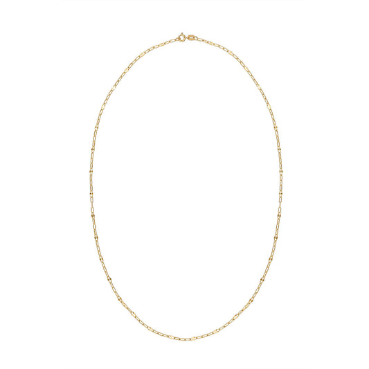 14k yellow gold mirror flat link paperclip chain necklace in full view. Item No. 774682