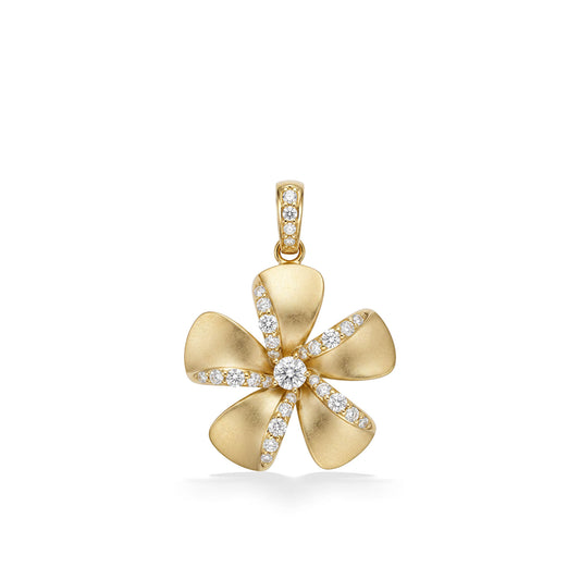 14k yellow gold plumeria flower enhancer with diamond accent. Item No. 45488