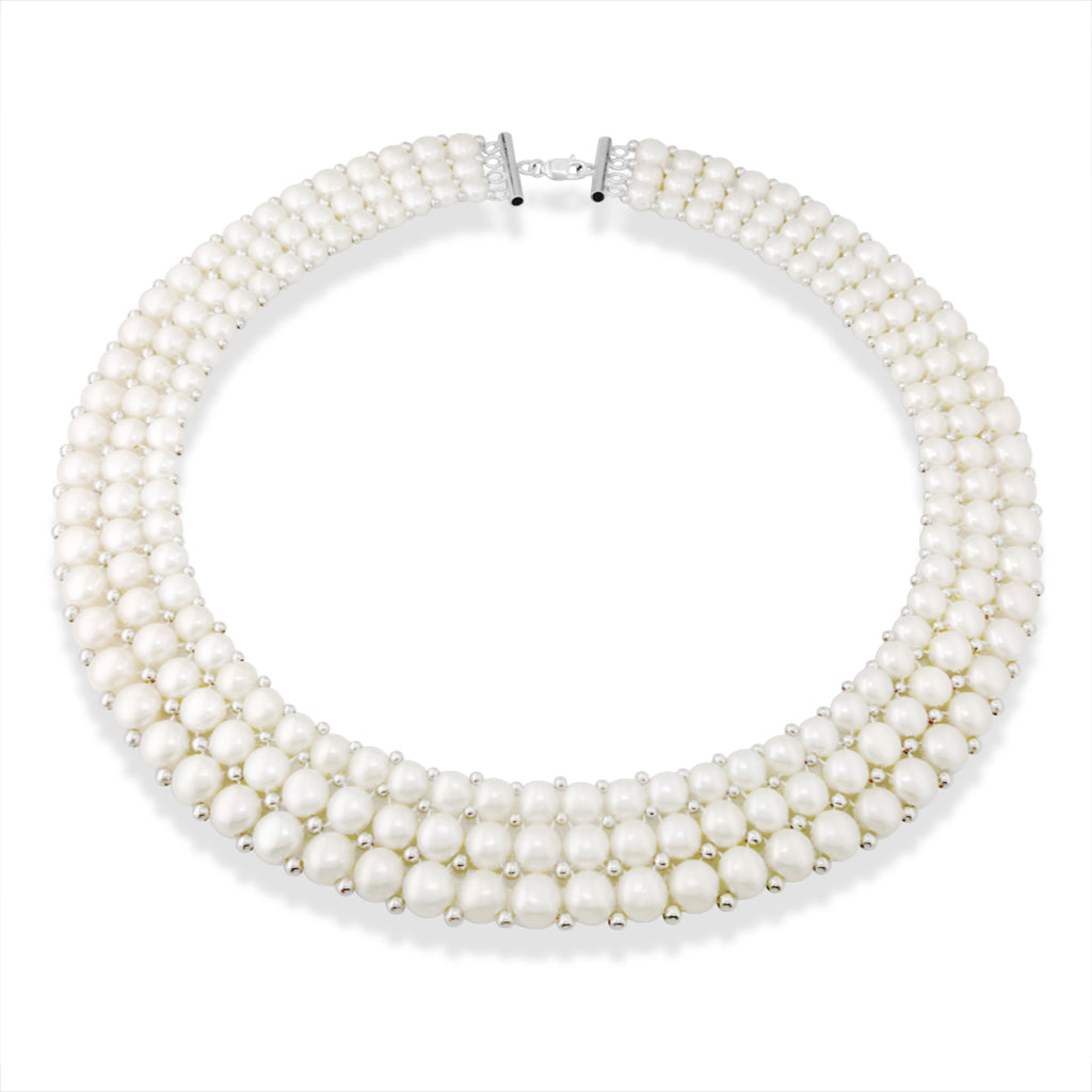 765278 - Sterling Silver - White Freshwater Pearl Collar Necklace