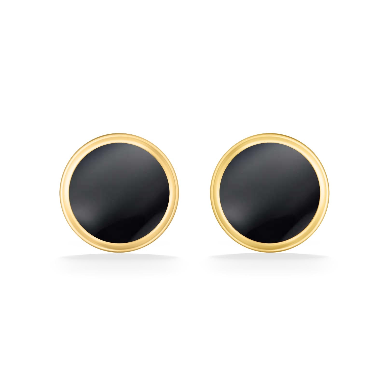 14K Yellow Gold Black Enamel Round Stud Earrings