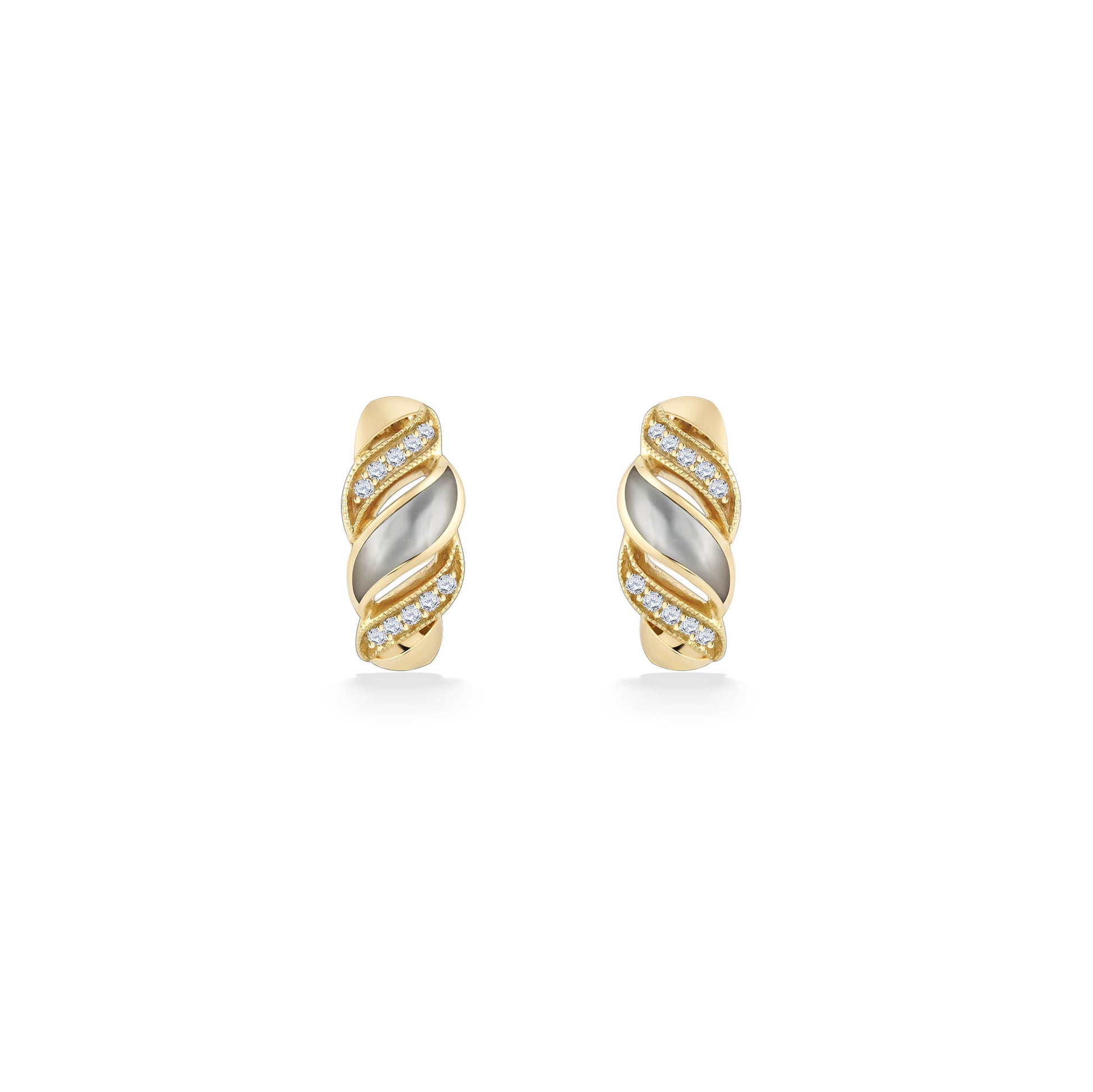 869737 - 14K Yellow Gold - Kabana Inlay Hinged Earrings
