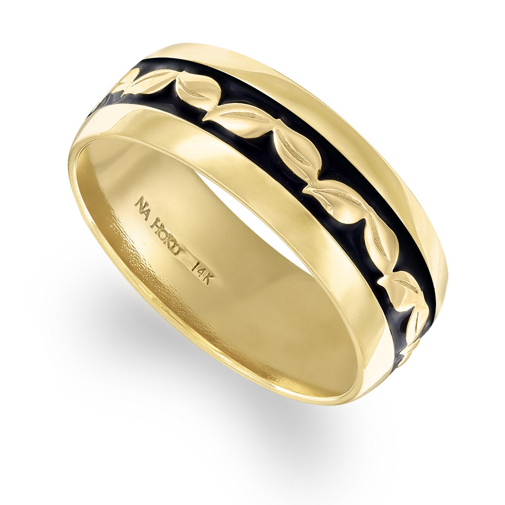 40476 - 14K Yellow Gold - Maile Leaf Men's Band
