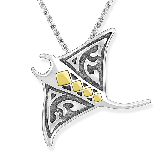 40545 - 18K Yellow Gold and Sterling Silver - Manta Ray Pendant
