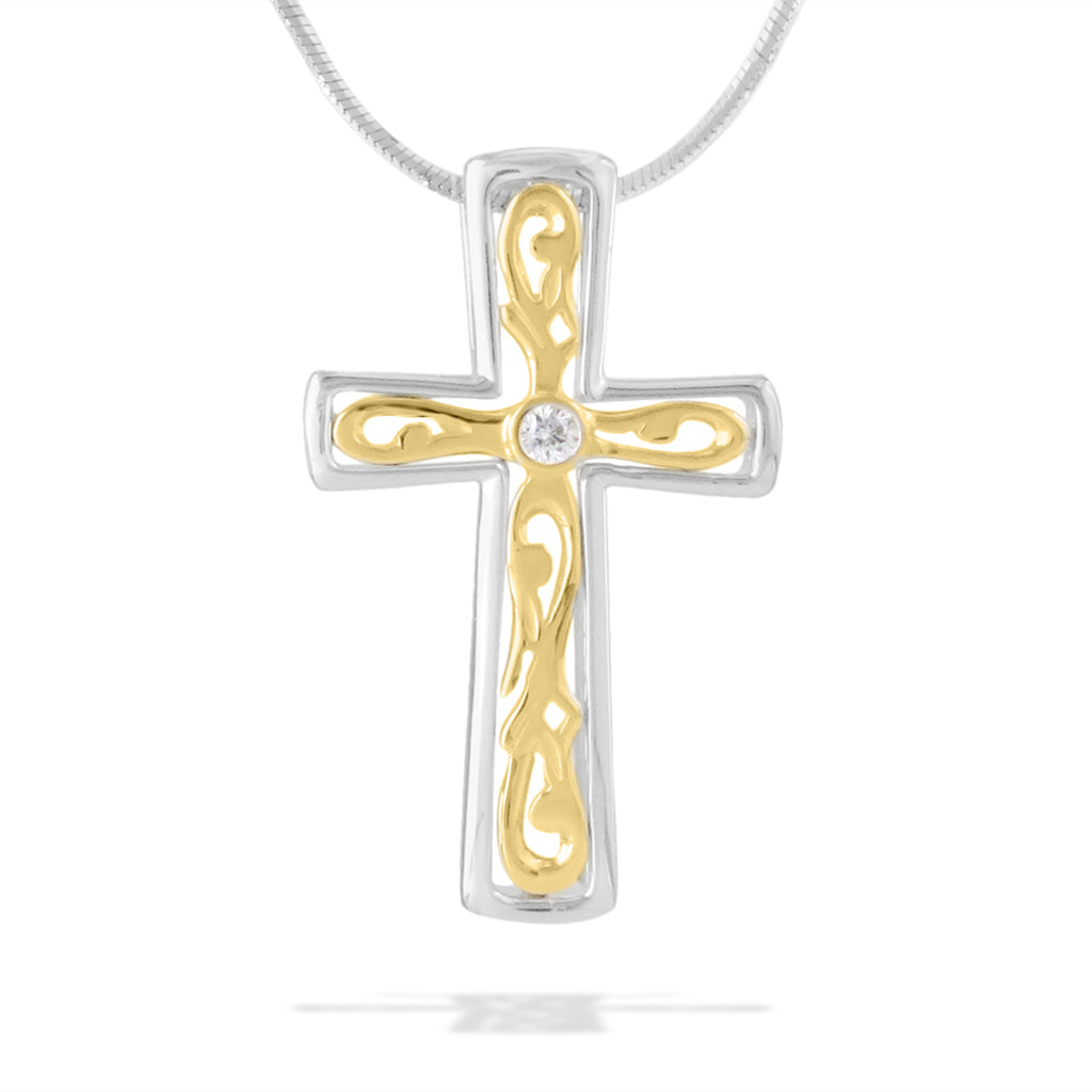 40202 - 14K Yellow Gold and Sterling Silver - Nalani Cross Pendant