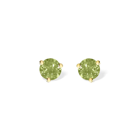 Round peridot and gold earrings in a simple stud design measuring 3/16 inch diameter. Item No. 40252