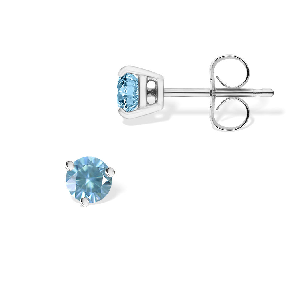40268 - 14K White Gold - Blue Zircon Stud Earrings