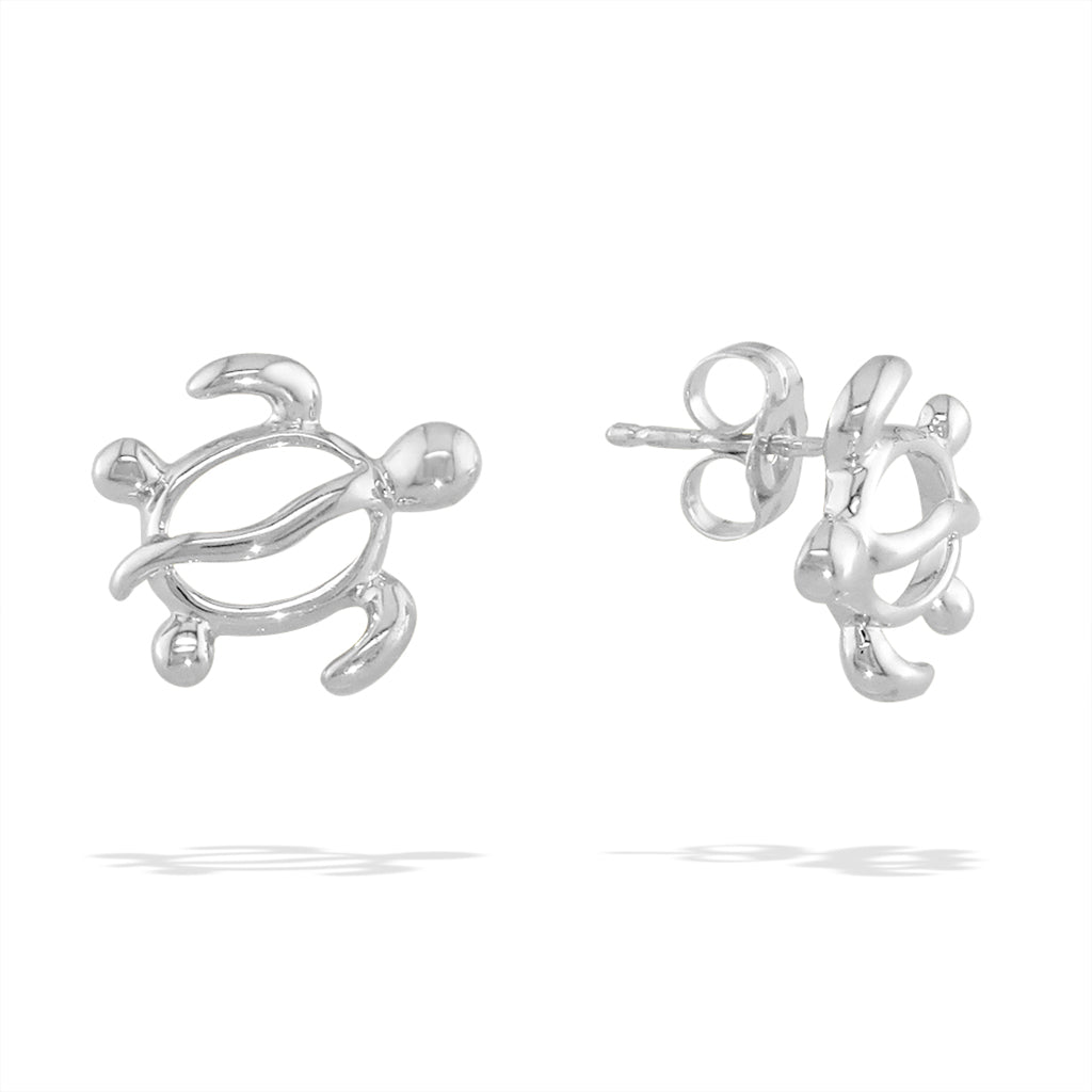 40342 - 14K White Gold - Honu Stud Earrings