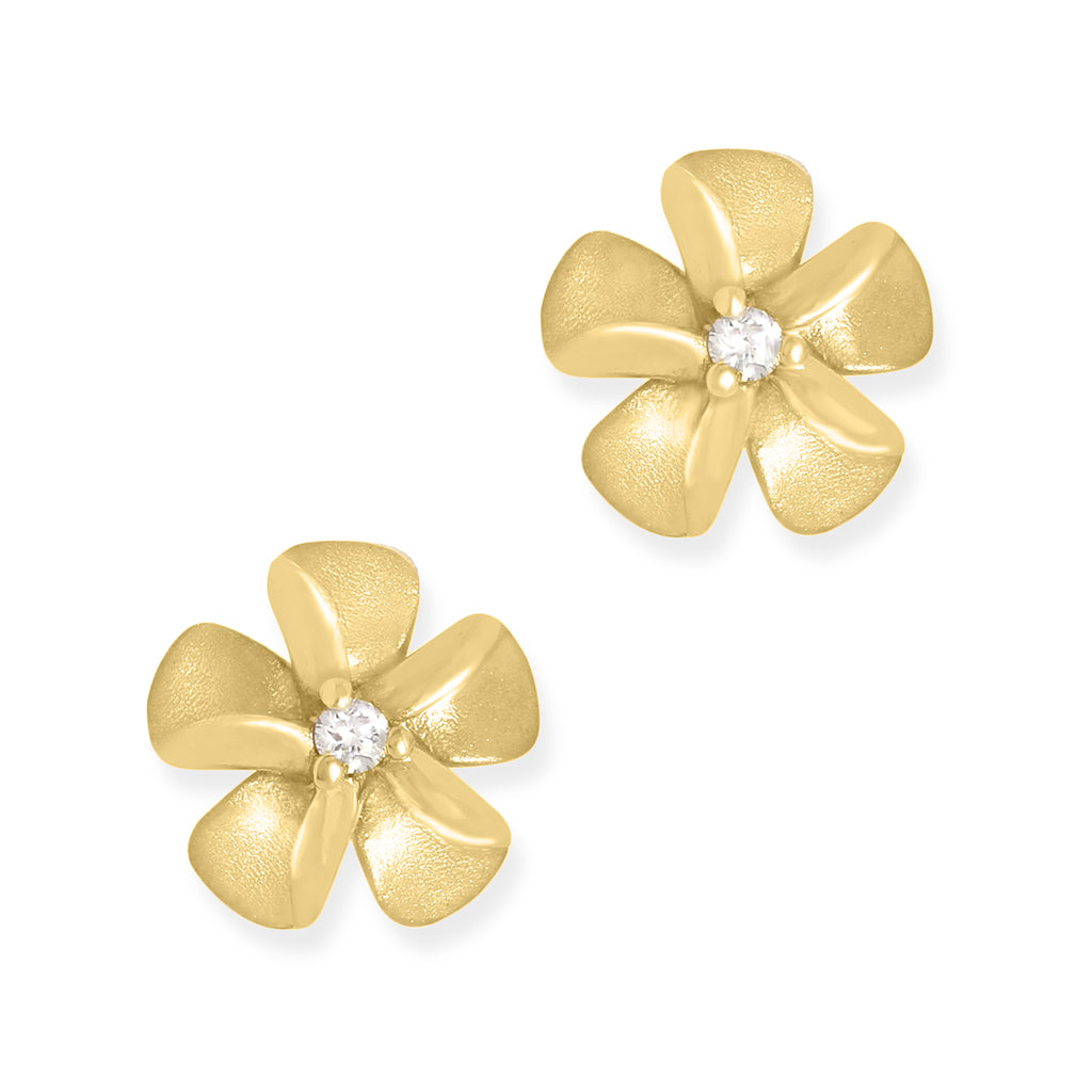40453 - 14K Yellow Gold - Plumeria Stud Earrings