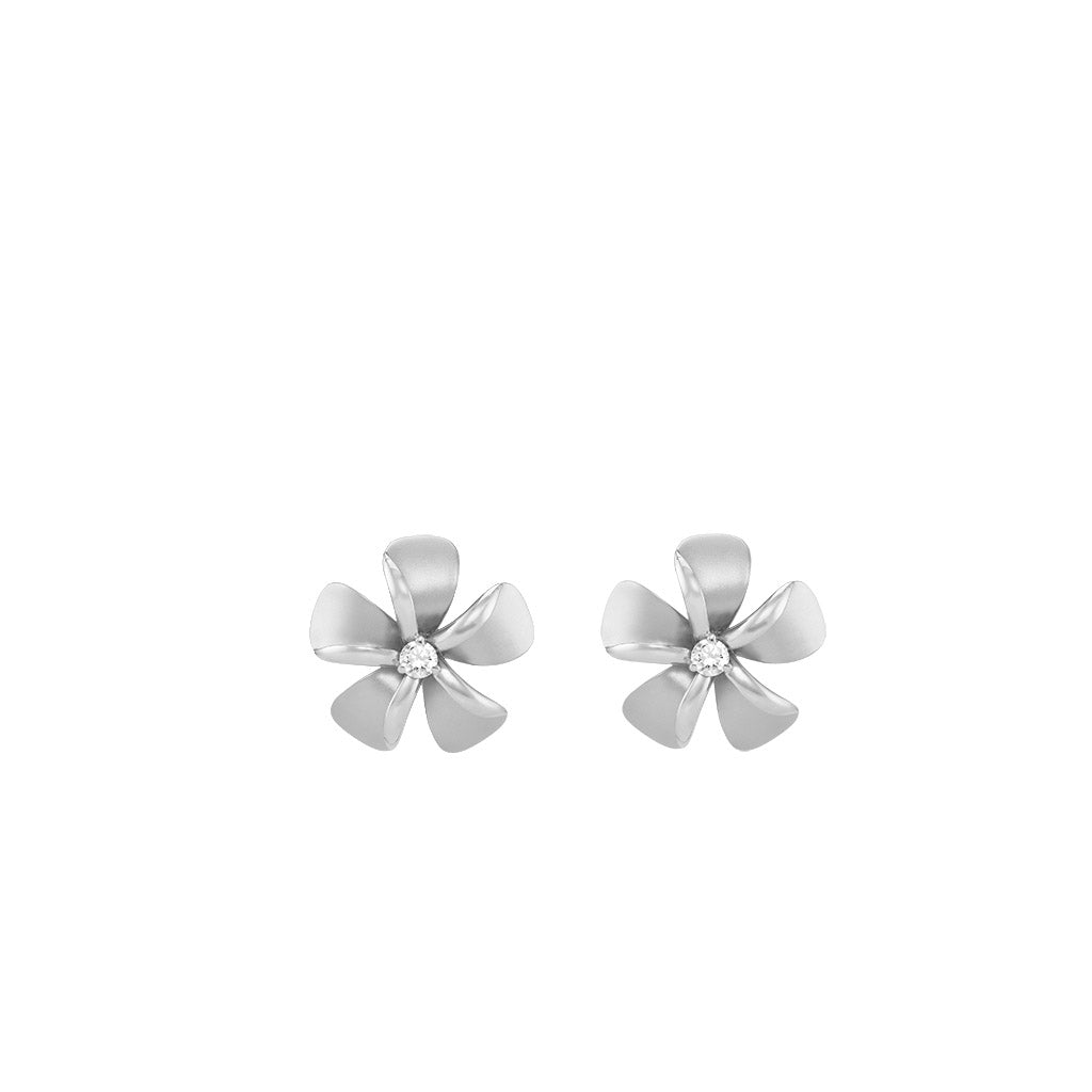 40454 - 14K White Gold - Plumeria Stud Earrings