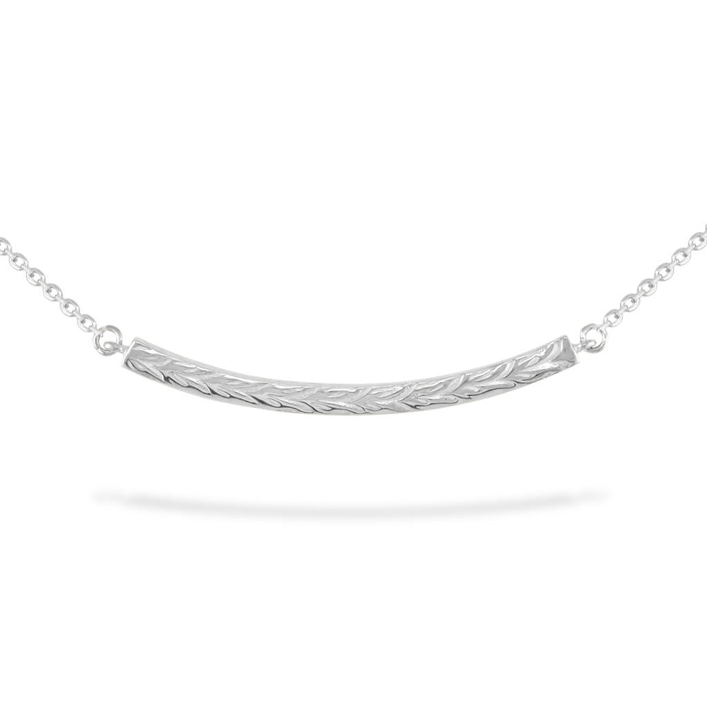 40457 - 14K White Gold - Maile Scroll Bar Necklace