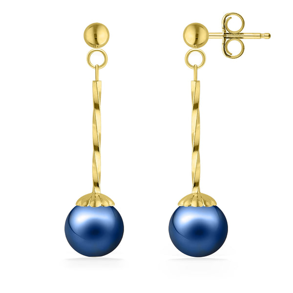 Twisted Gold Dangle Earrings with Blue Akoya Pearls–Na Hoku