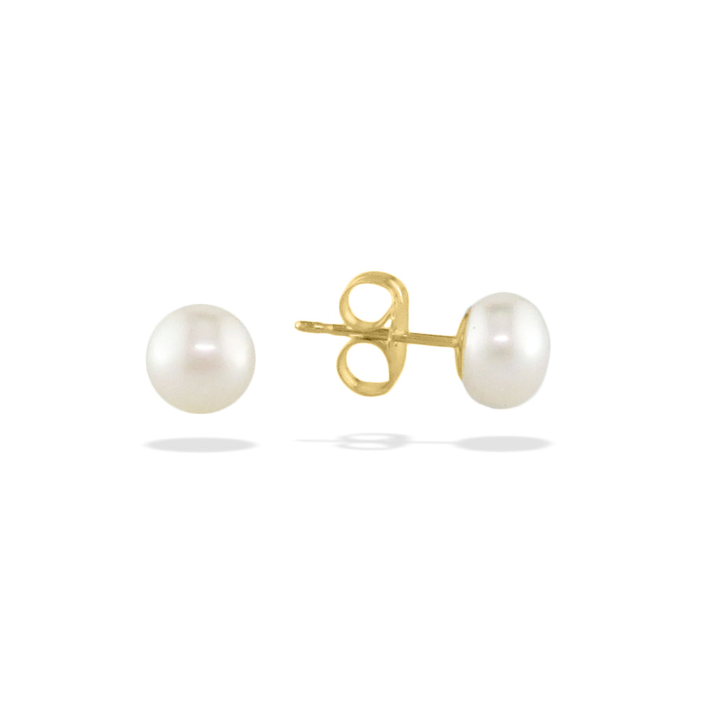 17693 - 14K Yellow Gold - White Freshwater Button Pearl Stud Earrings