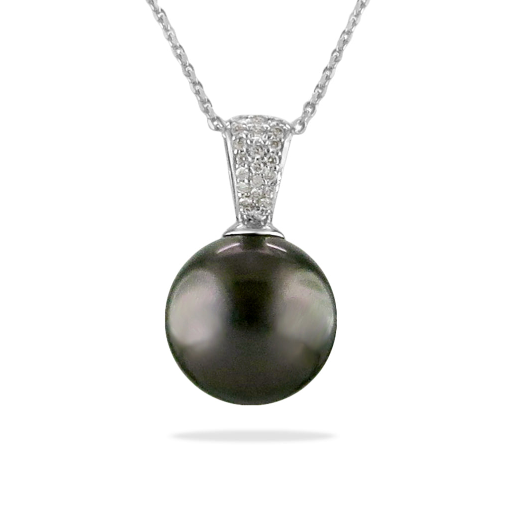 19977 - 14K White Gold - Tahitian Black Pearl Pendant